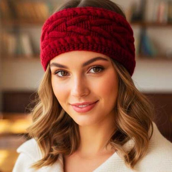 2/$21 Burgundy Ladies Winter Headband - Picture 3 of 7